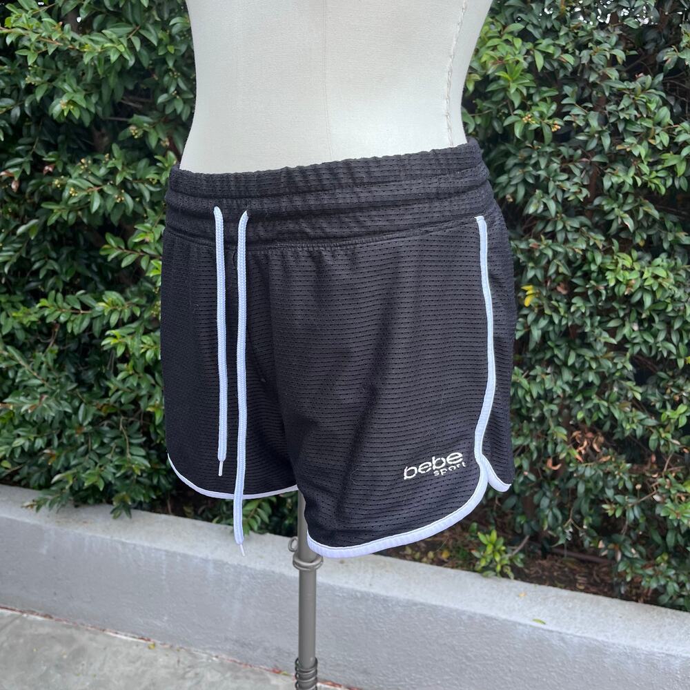 Bebe Sport Athletic Running Shorts Women’s Black White Trim Drawstring Medium